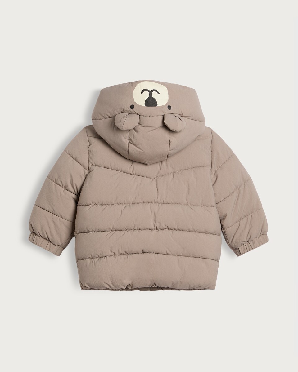 image 1 of F&F Baby Bear Hood Shower Resistant Puffer Jacket in Brown