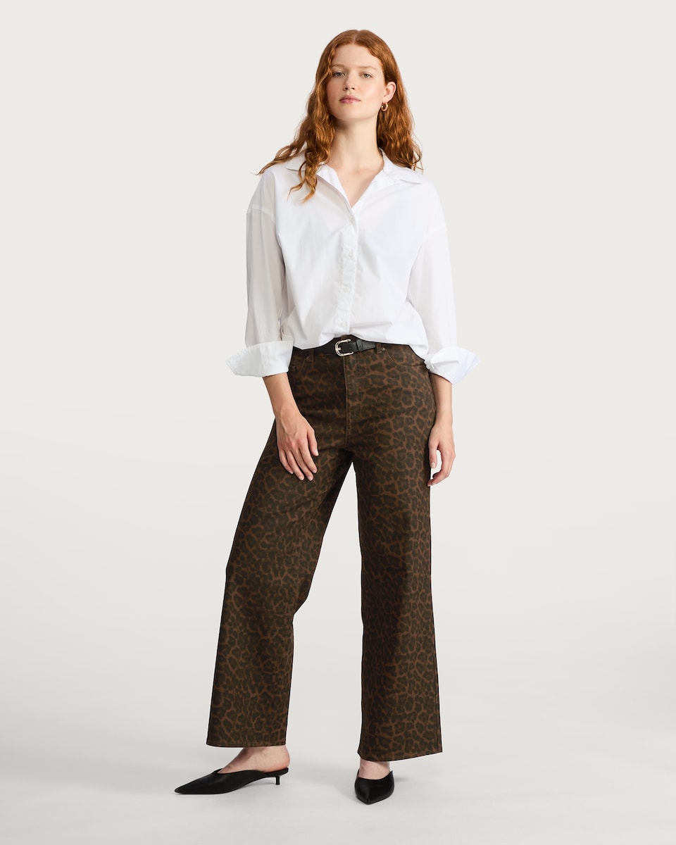 image 1 of The F&F Edit Leopard Print Wide Leg Jeans in Brown