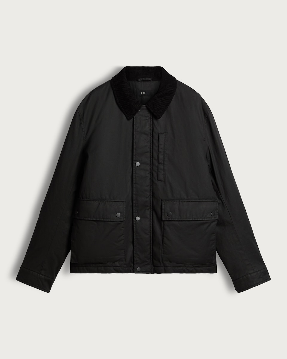 image 1 of F&F Corduroy Collar Shower Resistant Jacket in Black