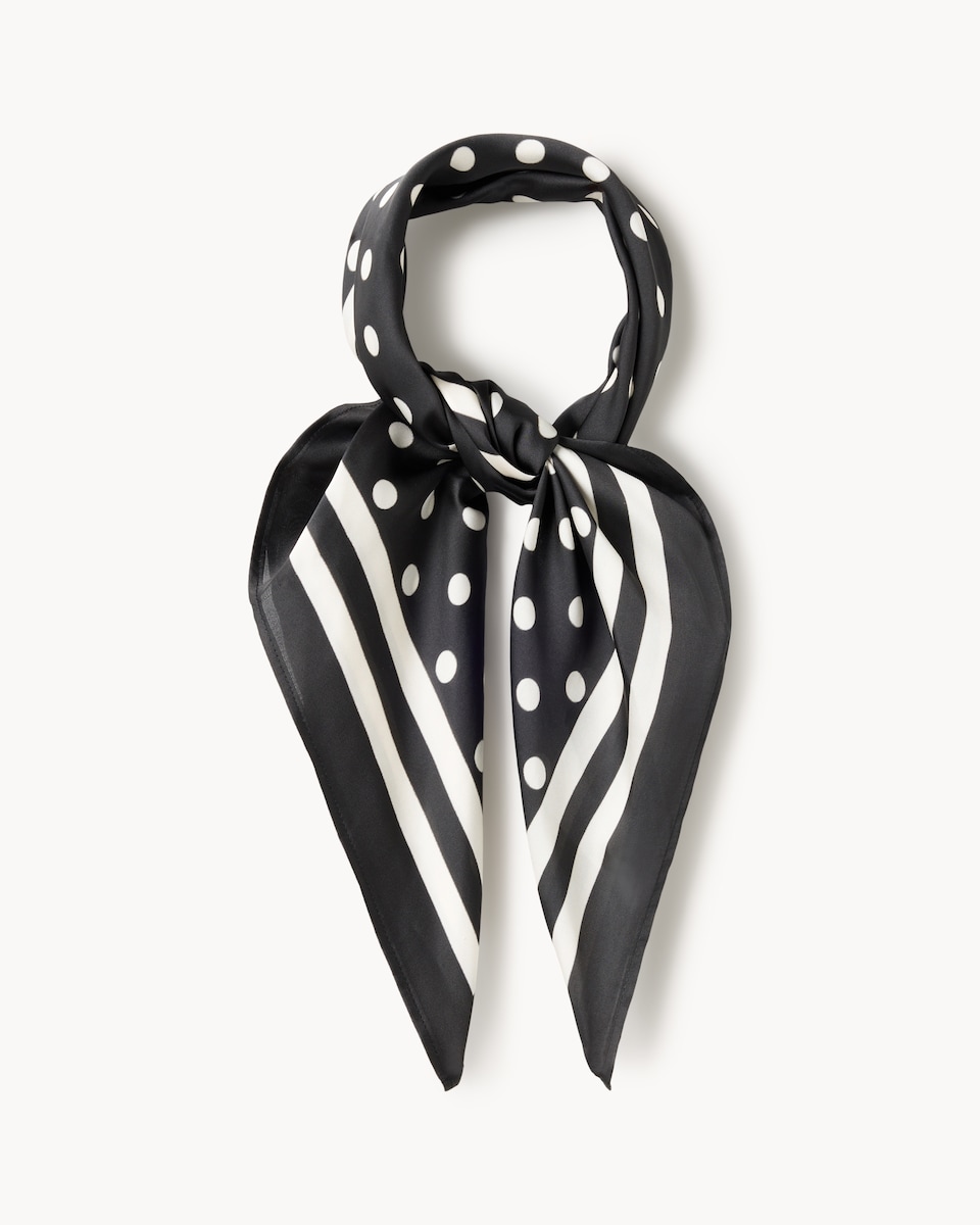 image 1 of F&F Satin Polka Dot Scarf in Multi Black White