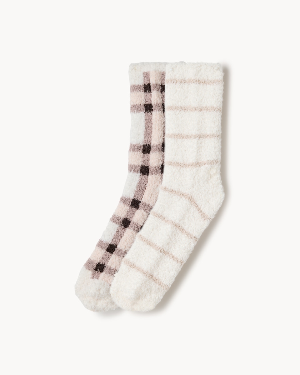 F&F 2-Pack Checked Cosy Socks in Pink