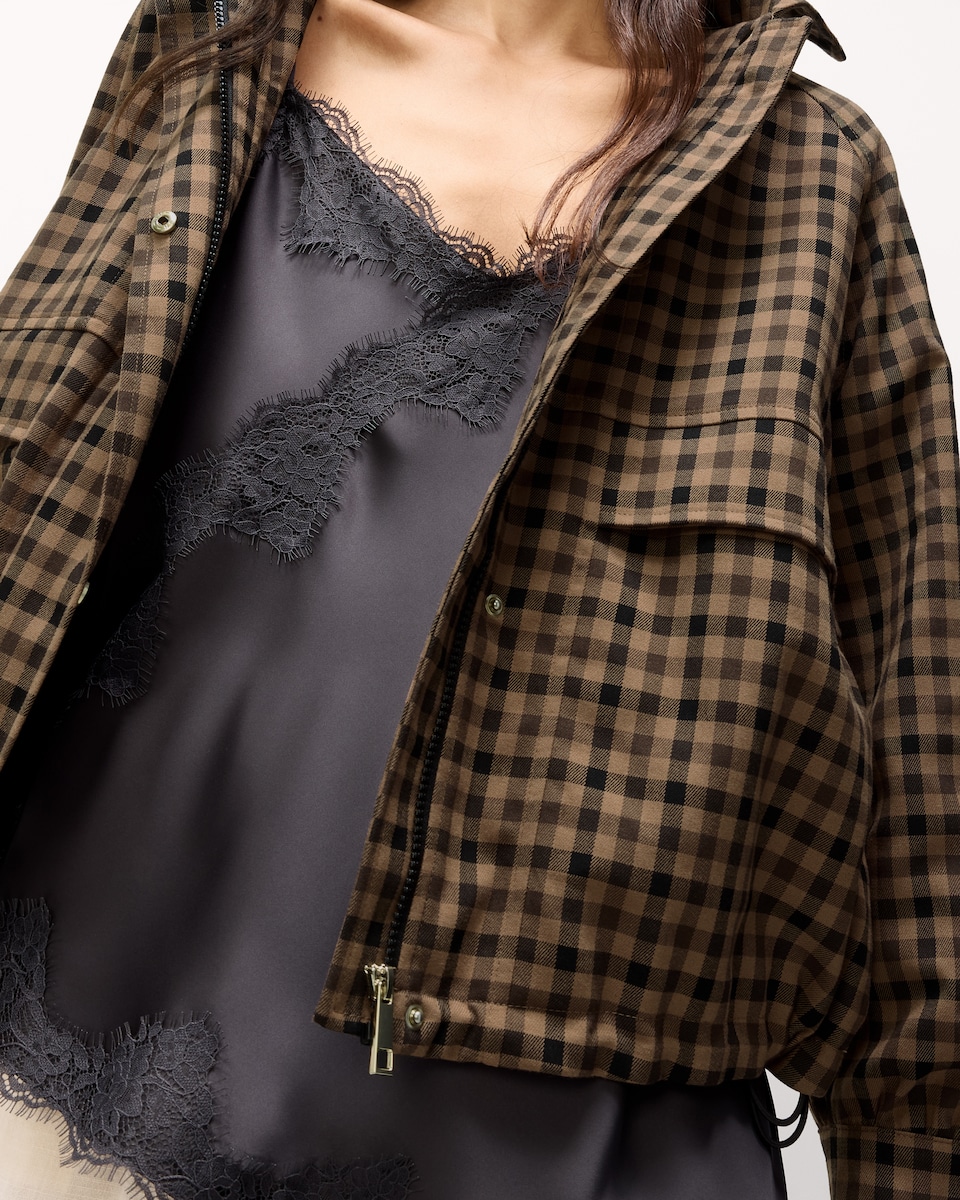 image 1 of The F&F Edit Checked Shower Resistant Hooded Jacket in Multi Brown