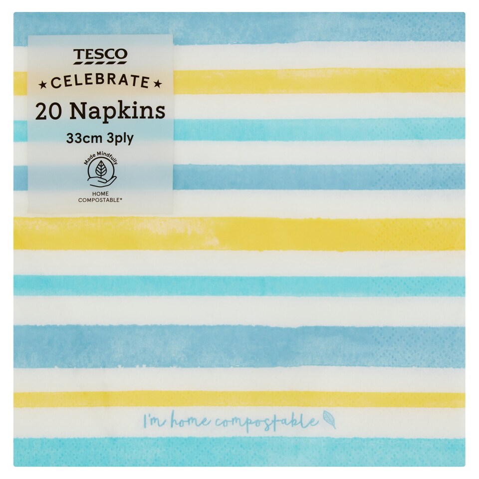 Tesco Blue Stripe Napkin 3Ply 20 Pack