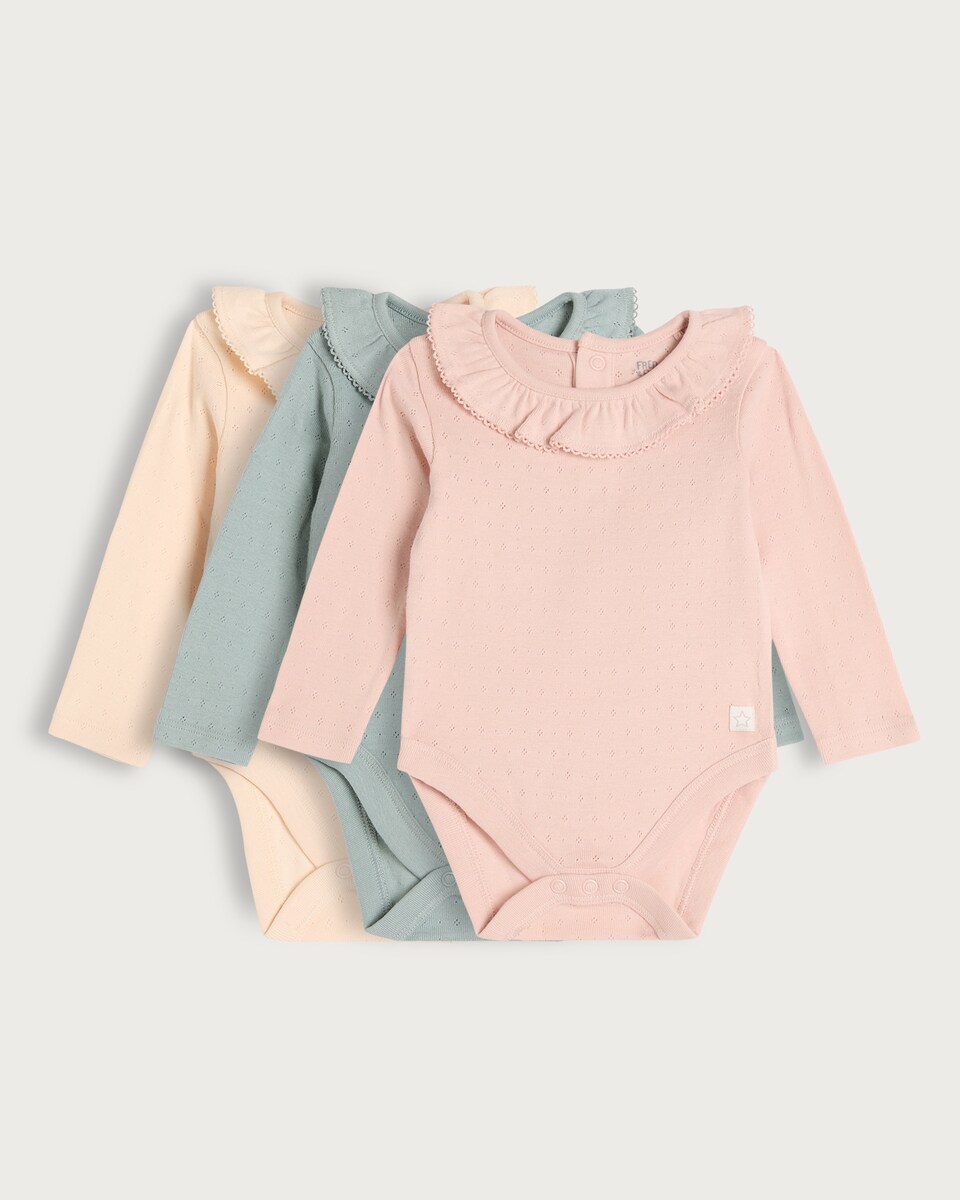 image 1 of F&F Baby 3-Pack Pure Cotton Ruffle Neck Bodysuits in Pink