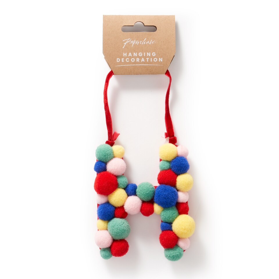 image 1 of Paperchase Cosmic Christmas Pom Pom Letter H Hanging Decoration