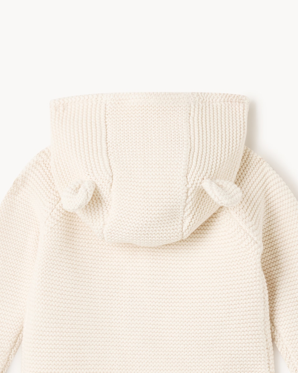 image 1 of F&F Baby Pure Cotton Knitted Hooded Cardigan in Cream