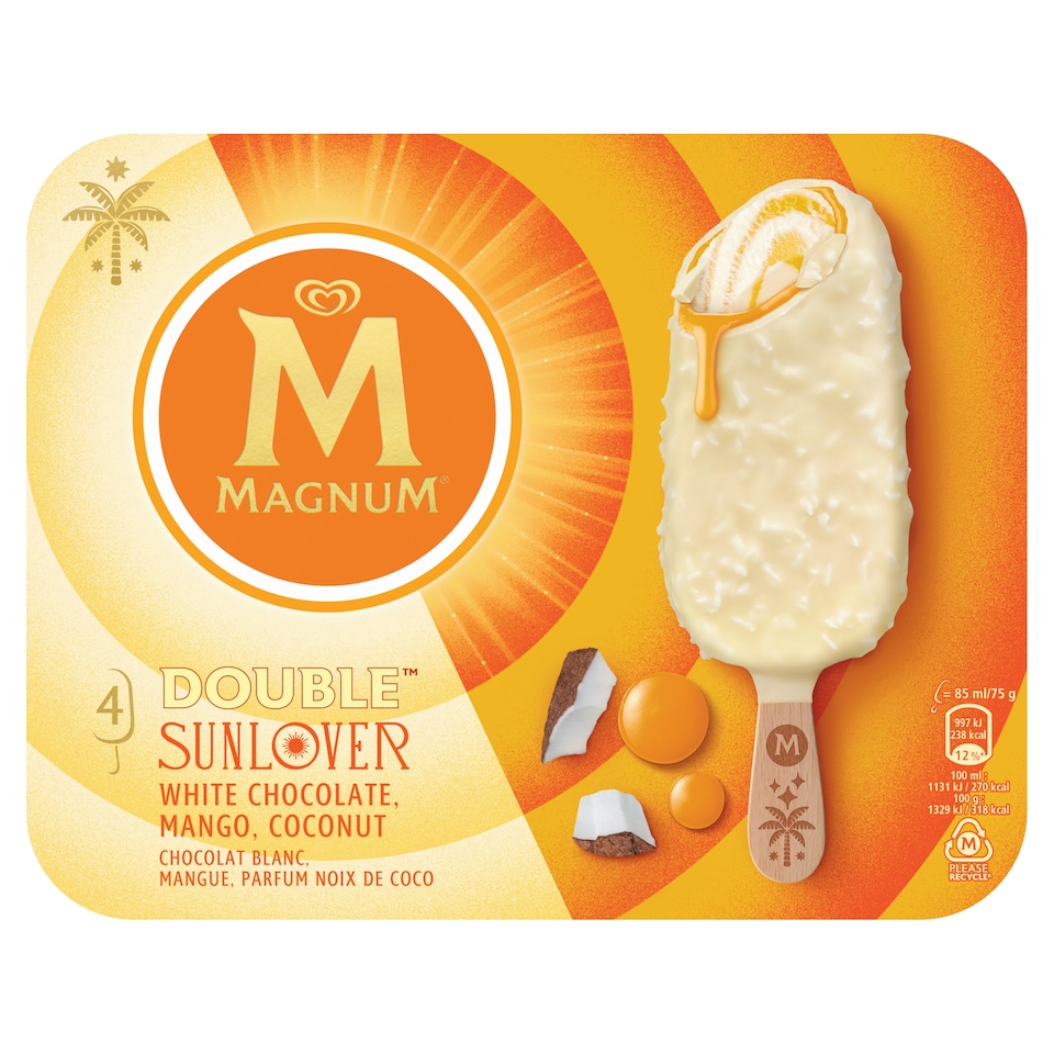 Magnum Double Sunlover kókusszal és mangóval-maracujával ízesített jégkrém 4 x 85 ml (340 ml)