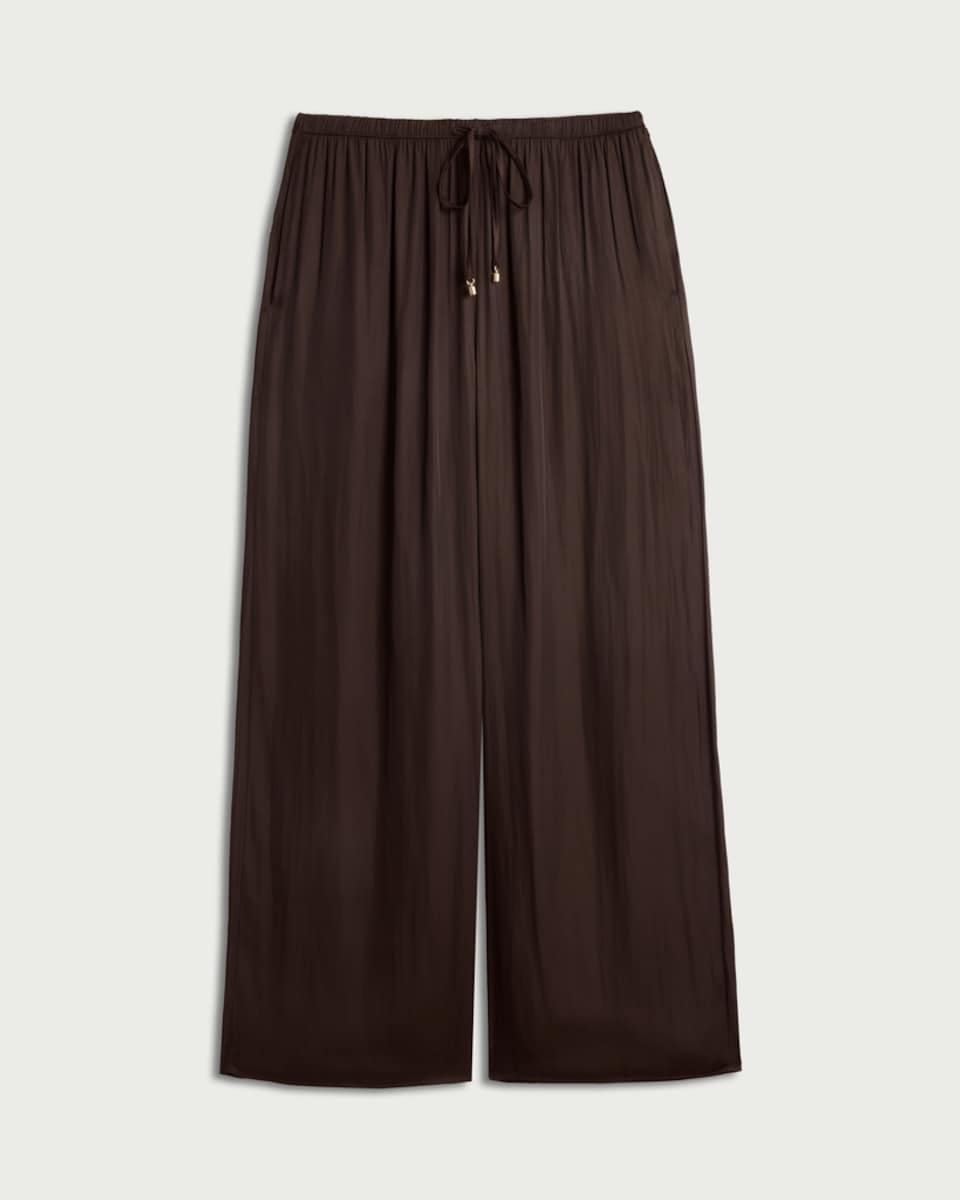 image 1 of The F&F Edit Satin Wide Leg Co-ord Trousers in Chocolate