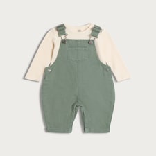 F&F Baby 2-Piece Denim Dungarees and Long Sleeved Bodysuit Set in Green