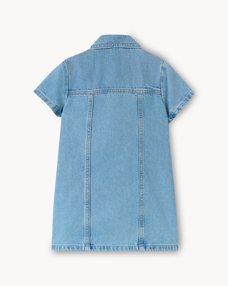 image 1 of F&F Girls Pure Cotton Denim Shirt Dress in Blue