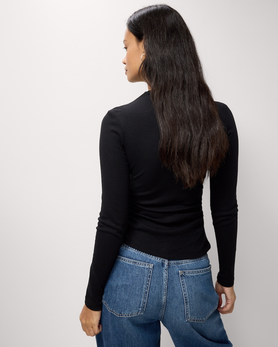 image 1 of F&F Ruched Side Long Sleeved Top in Black