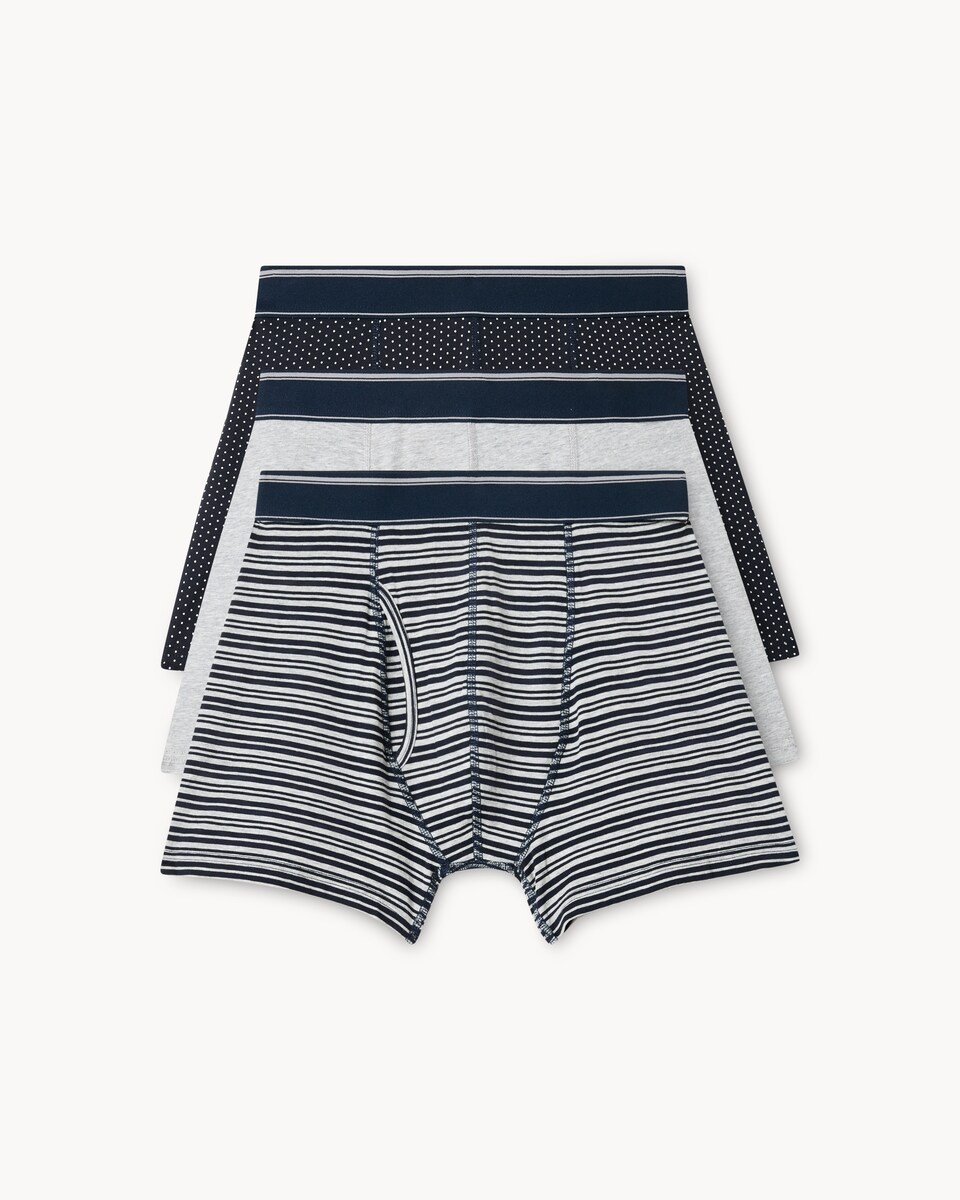 image 1 of F&F 3-Pack Cotton Rich Patterned Trunks in Black
