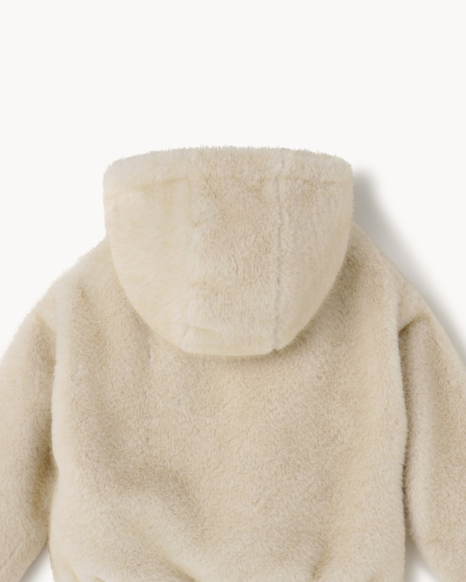image 1 of F&F Girls Faux Fur Zip Up Jacket in Camel
