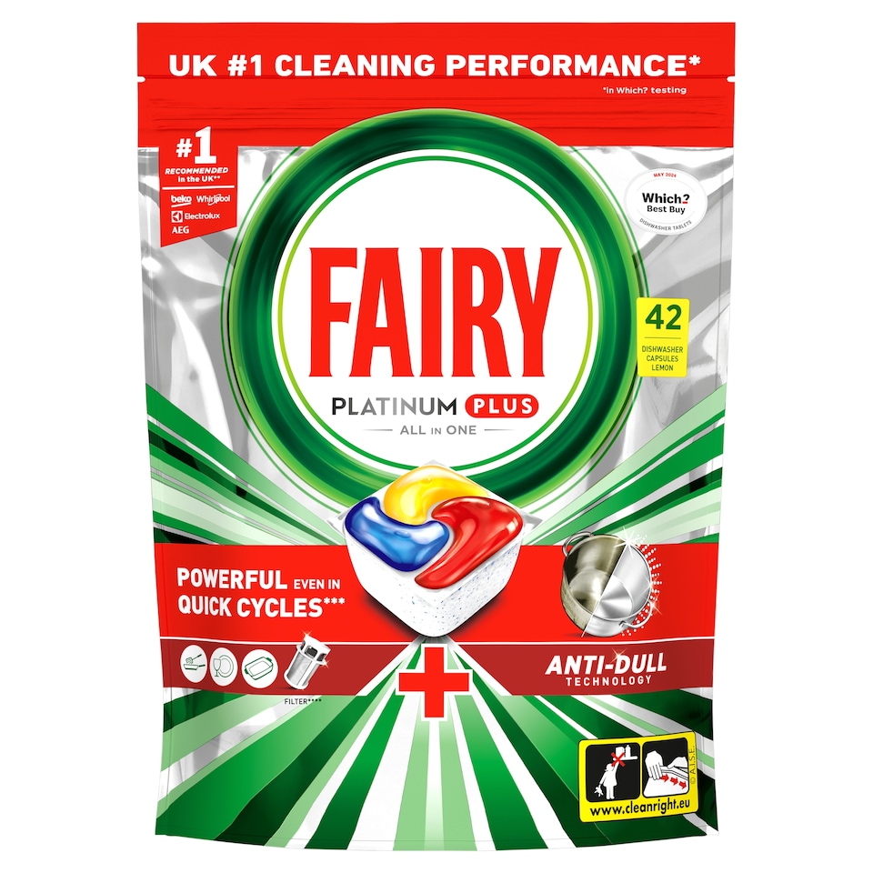 image 1 of Fairy Platinum Plus All In One 42 Dishwasher Tablets Lemon 651G