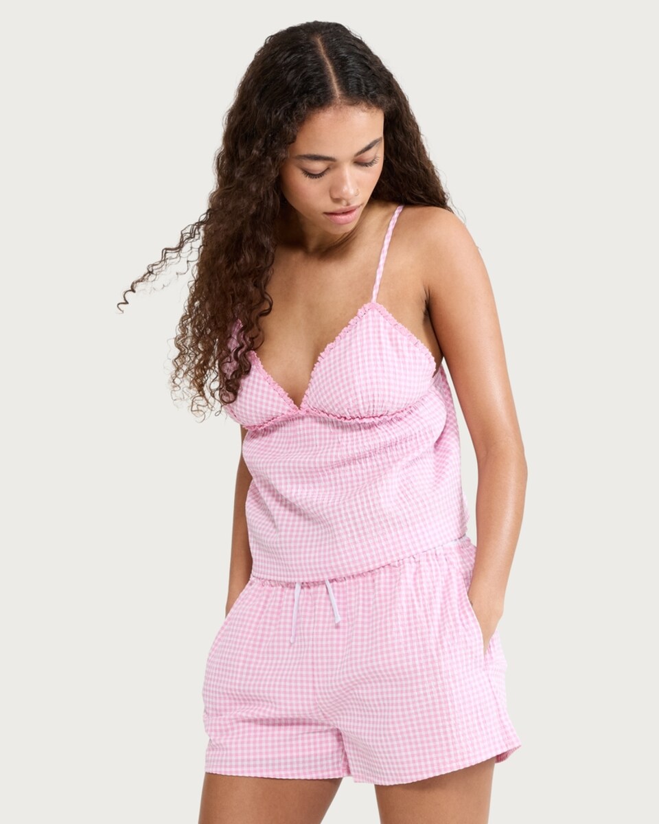 image 1 of OH ME OH MY Cotton Rich Gingham Strappy Vest in Pink