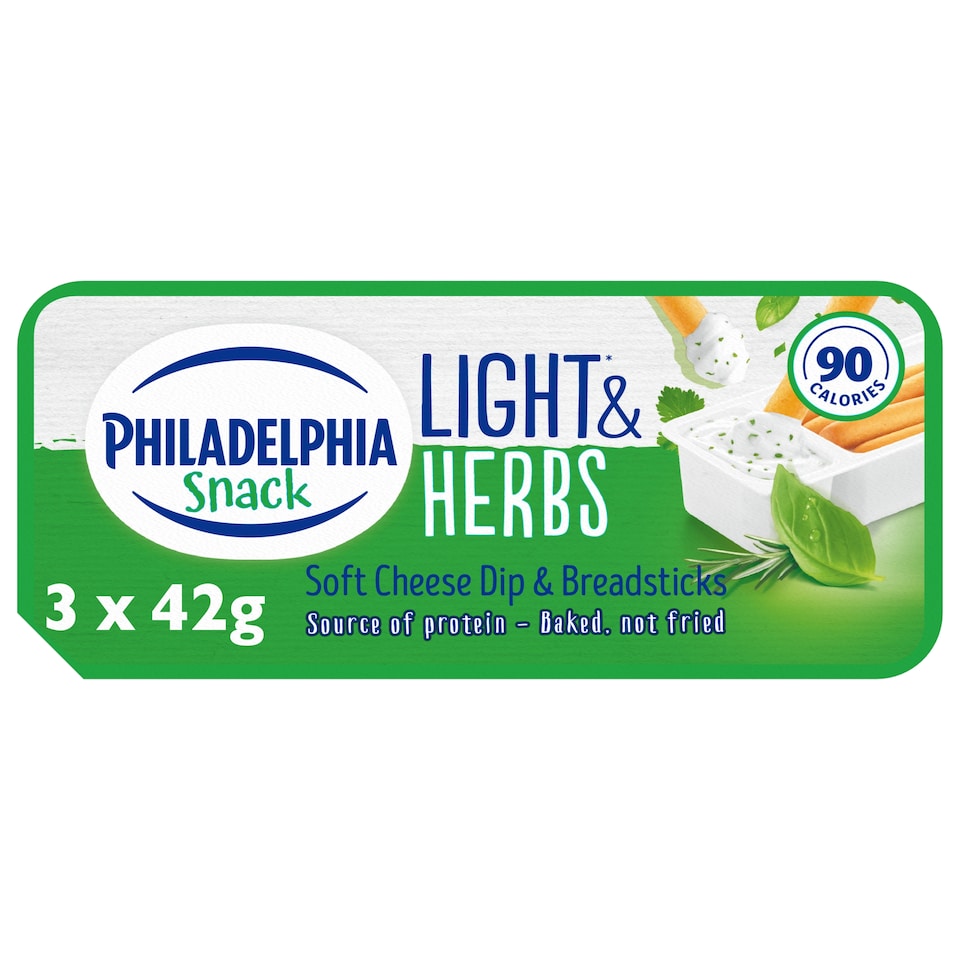 Philadelphia Snack Light & Herbs Soft Cheese Dip & Breadsticks 3x42g