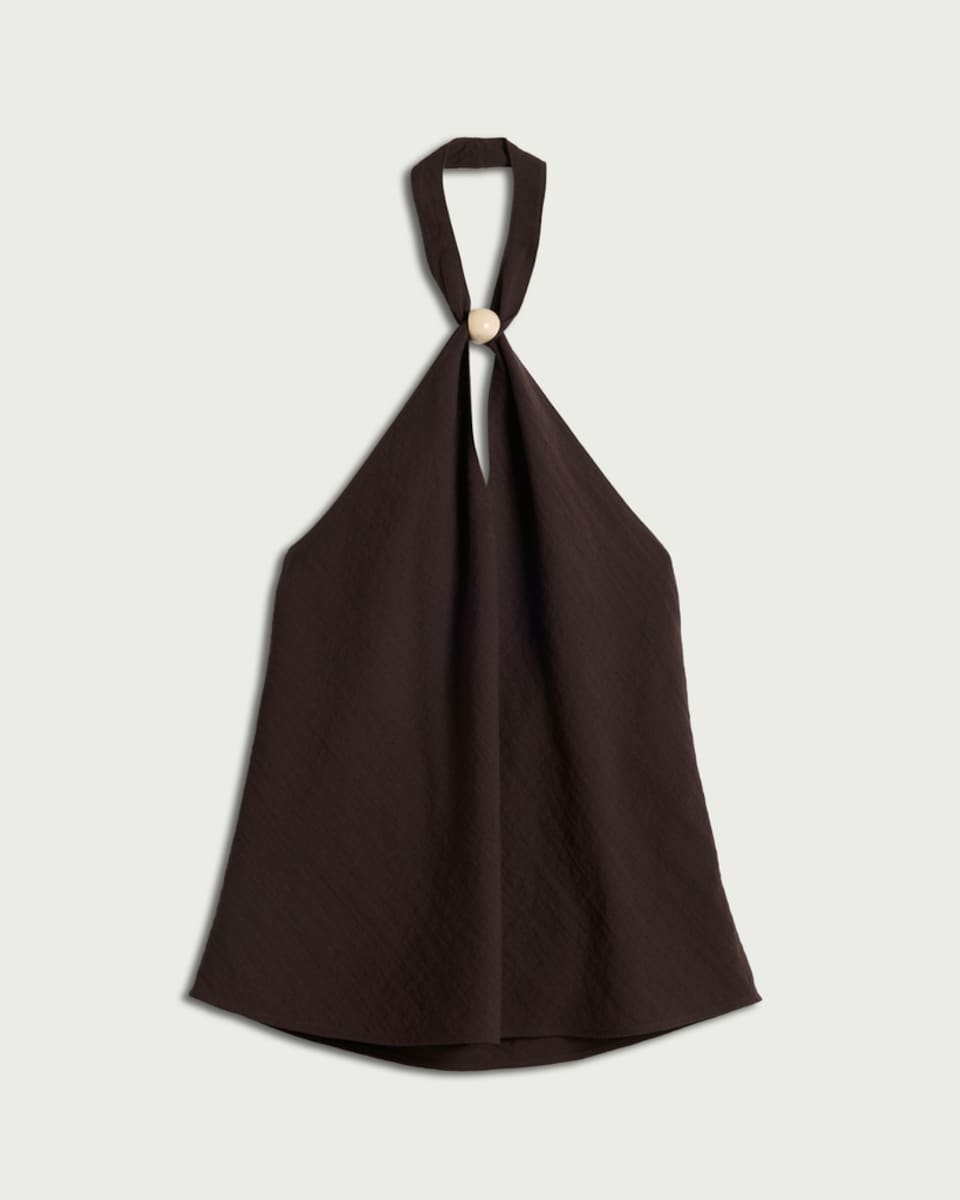 image 1 of The F&F Edit Bead Accent Halter Neck Co-ord Top in Chocolate