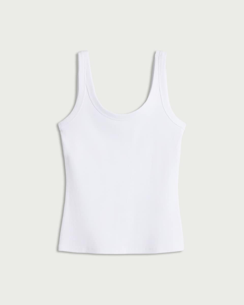 image 1 of F&F Cotton Rich Ribbed Scoop Neck Vest in White