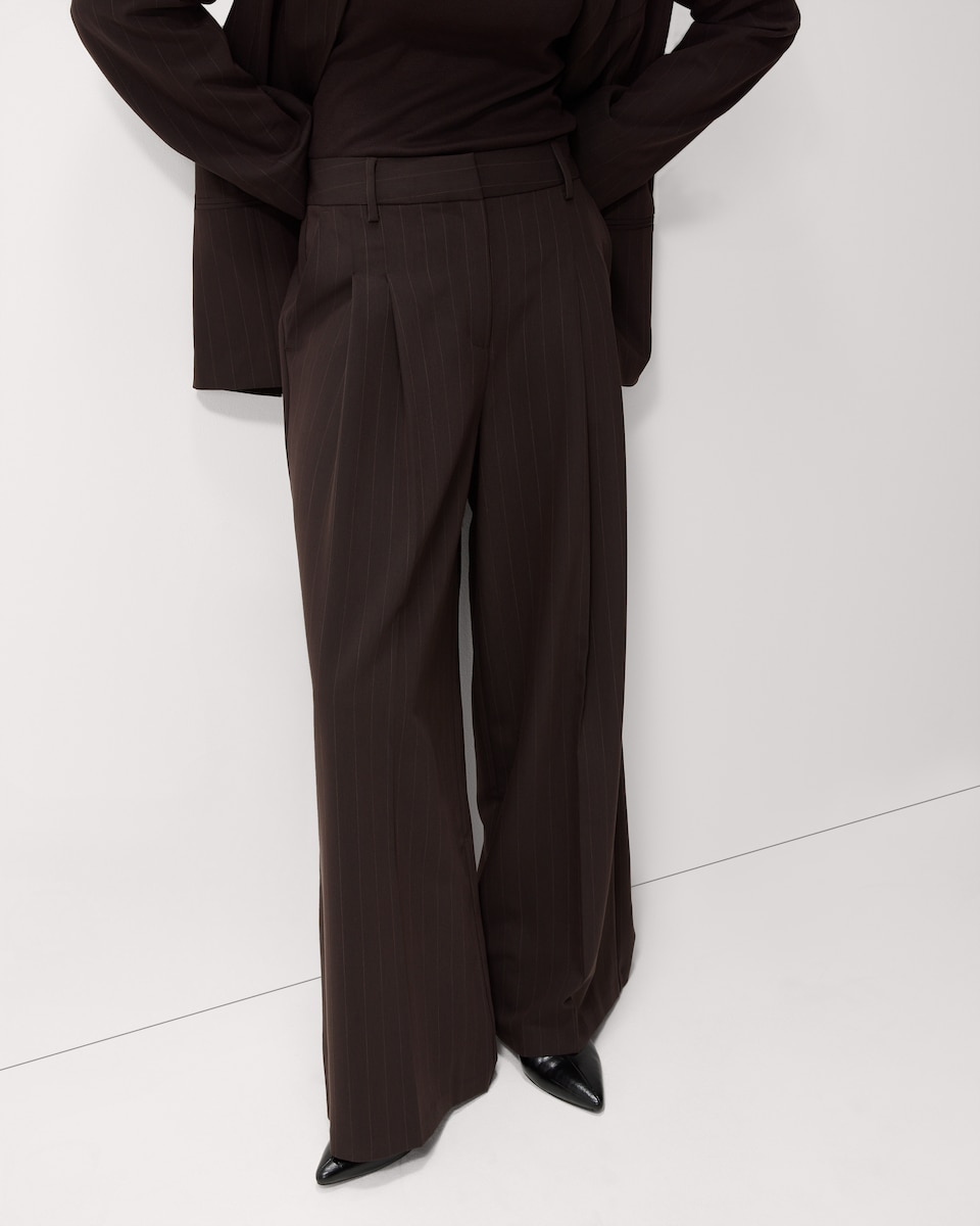 image 1 of F&F Pinstripe Pleated Wide Leg Trousers in Multi Brown