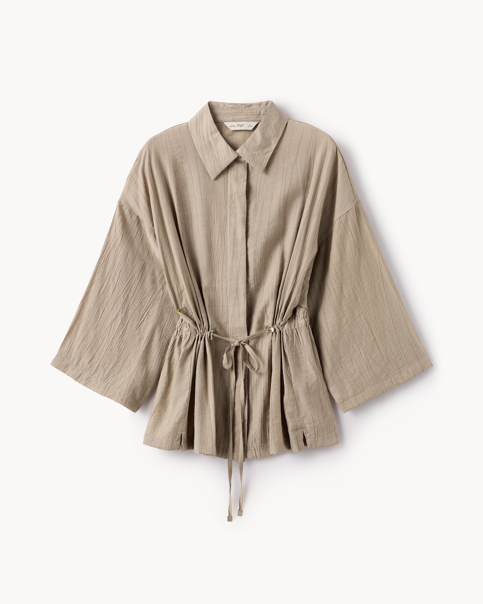 image 1 of F&F Textured Tie Waist Blouse in Mink