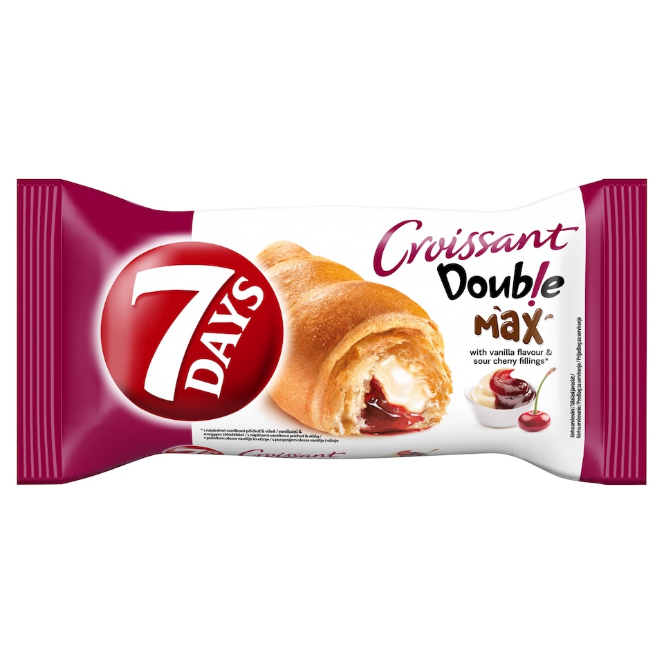 Obrázek 1 pro produkt 7 Days Croissant Double s náplněmi s vanilkovou příchutí a s višněmi 80g