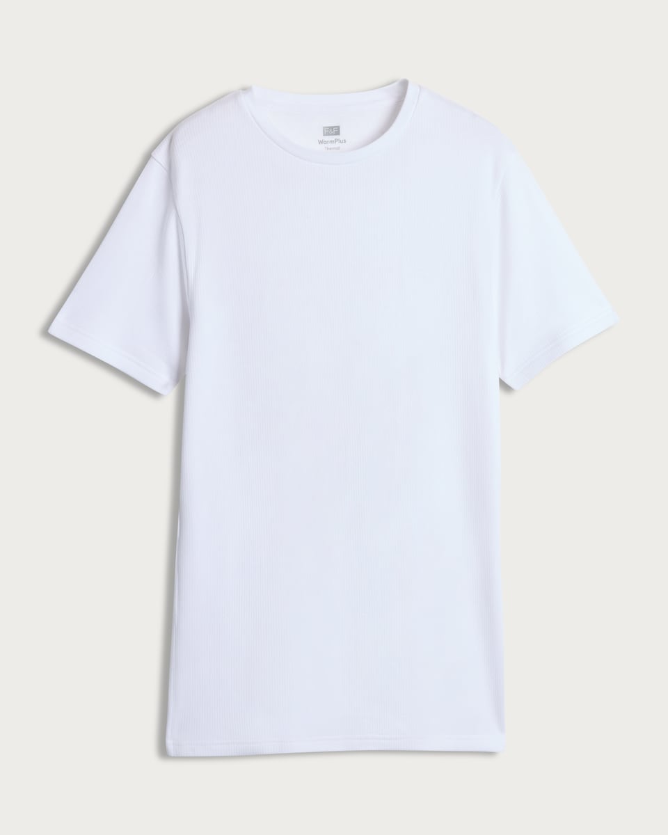 image 1 of F&F WARMPLUS™ Medium Warmth Ribbed Thermal Short Sleeved T-Shirt in White
