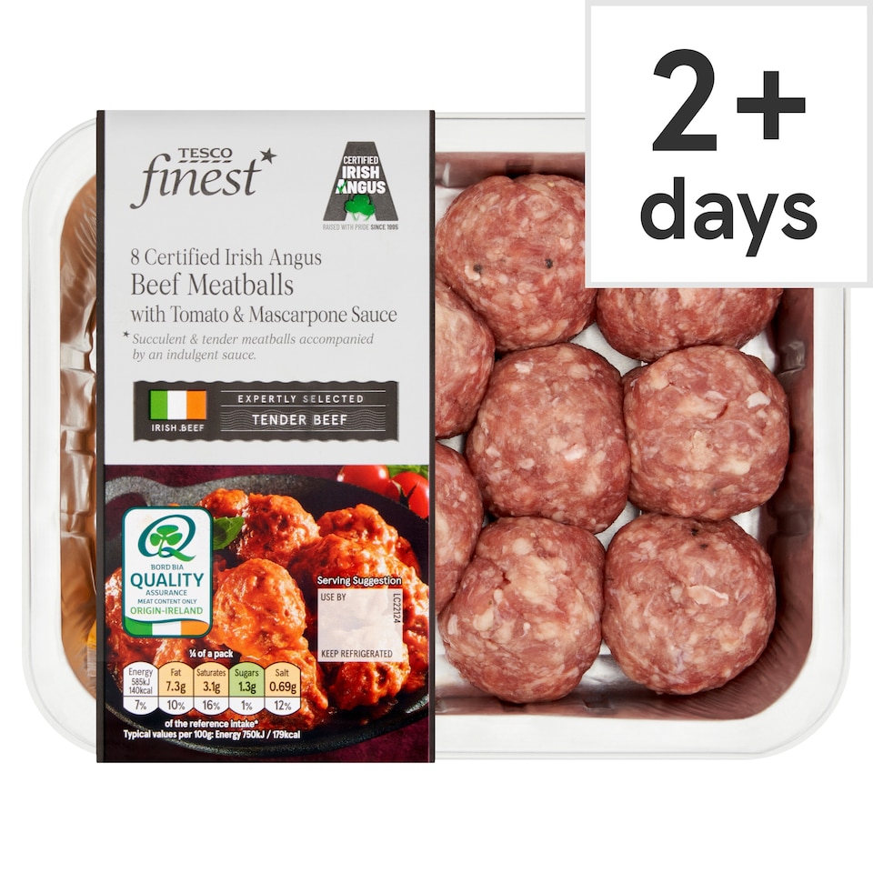 Tesco Finest 8 Certified Irish Angus Beef Meatballs Tomato & Mascarpone Sauce 427g