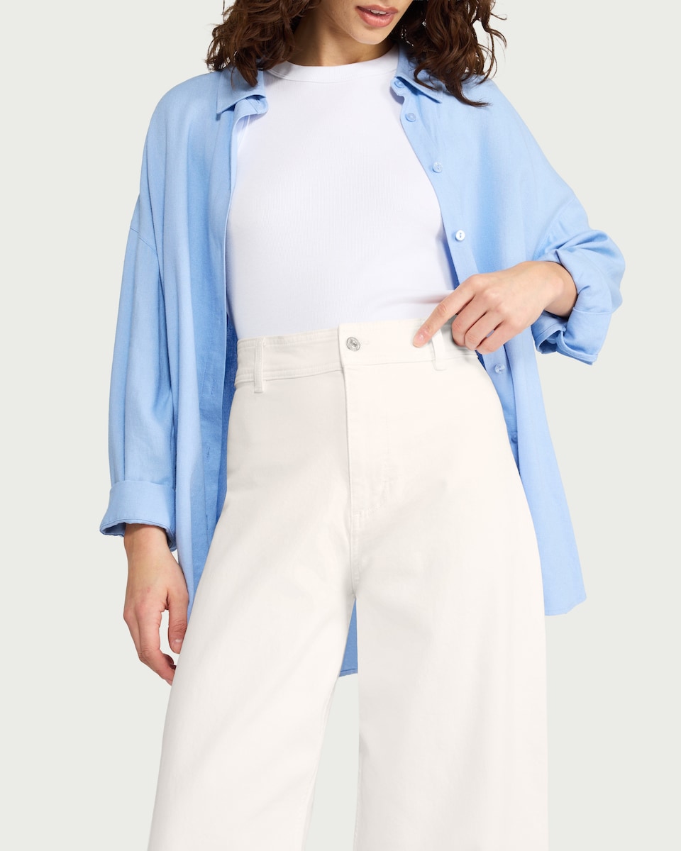 image 1 of F&F High Rise Wide Leg Cropped Jeans in Ecru