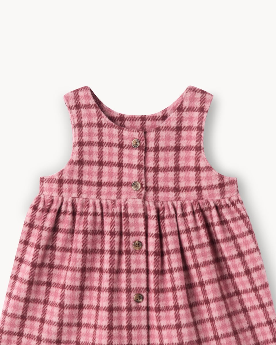 image 1 of F&F Baby Cotton Rich Checked Dress, Bodysuit and Tights Set in Pink