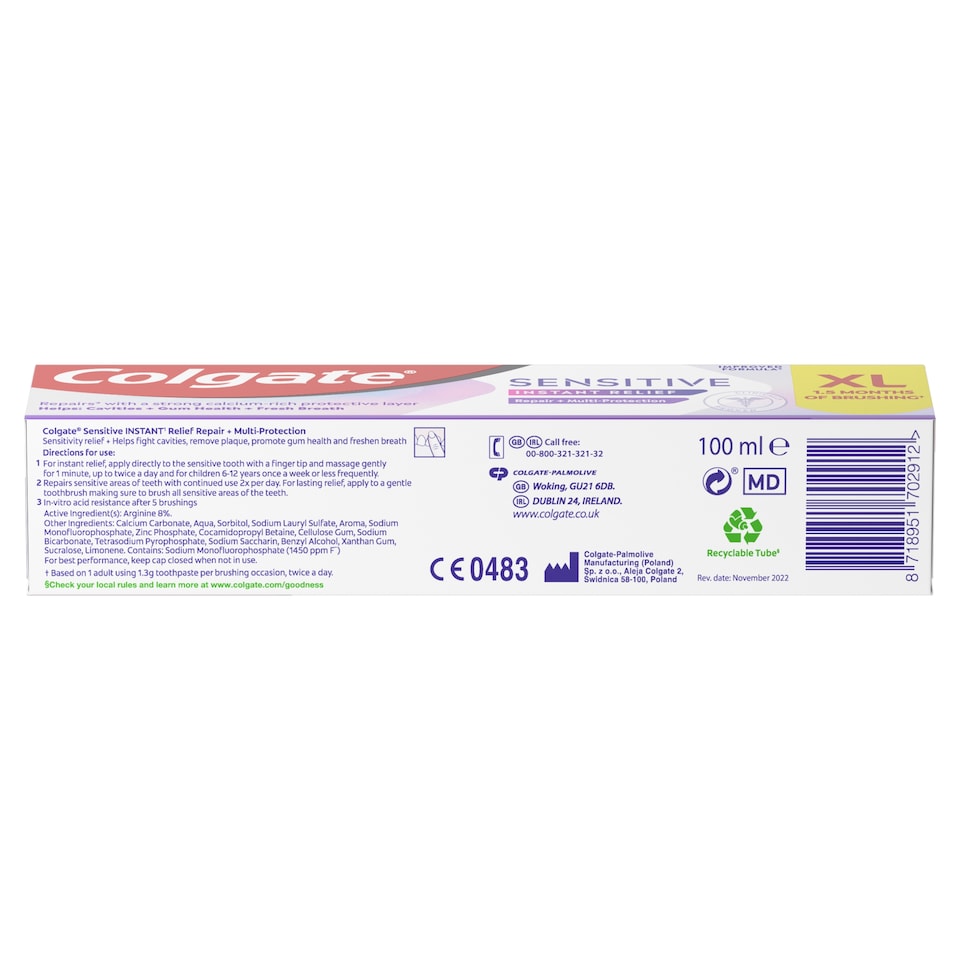 image 1 of Colgate Sensitive Instant Relief Repair + Multi Protection Toothpaste 100ml