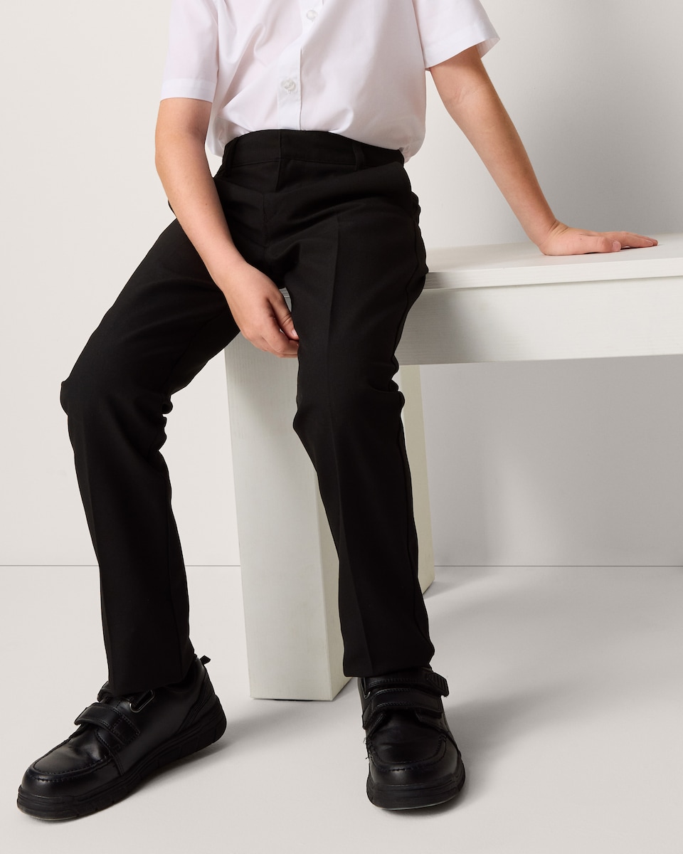 image 1 of F&F School Boys 2-Pack Slim Fit Longer Length Trousers in Black