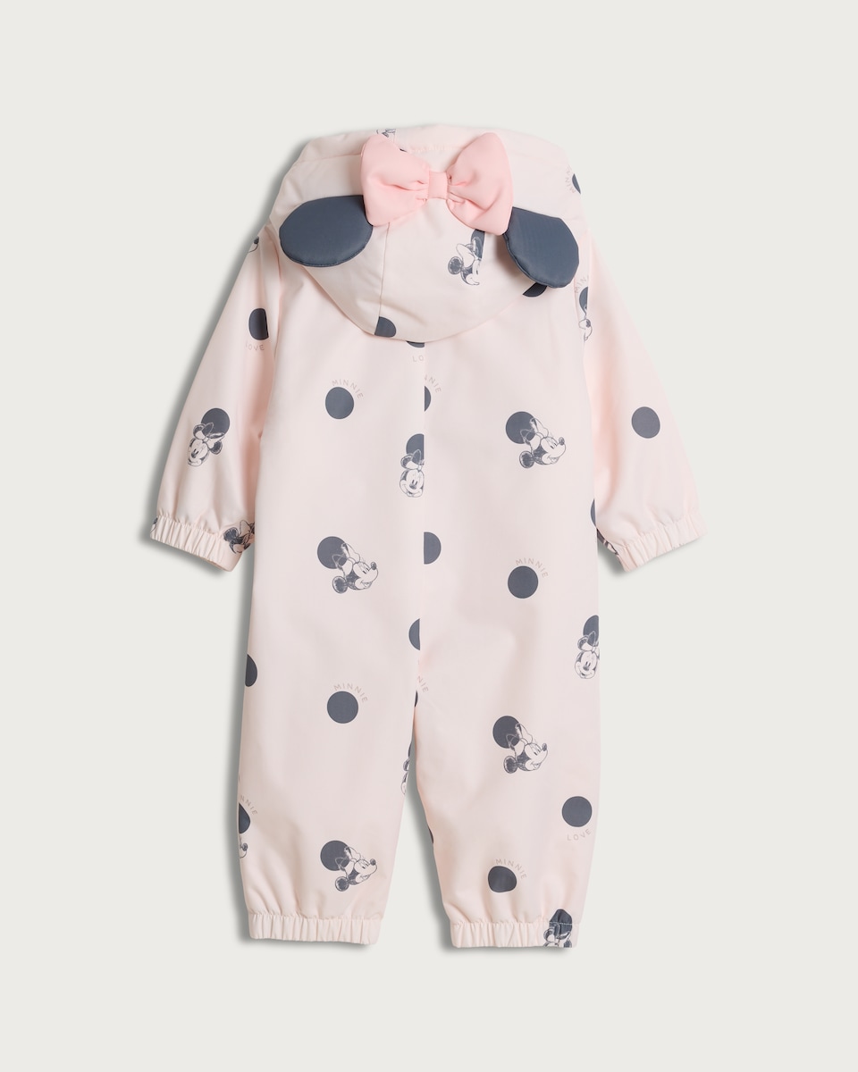 image 1 of Disney Minnie Mouse Fleece Lined Polka Dot Puddlesuit in Pink