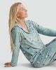 image 1 of Disney Bambi Print Revere Shirt and Trousers Fleece Pyjama Set in Multi Green