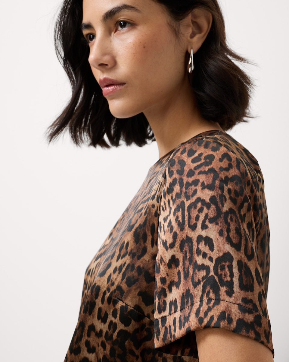 image 1 of F&F Satin Short Sleeved Top in Multi Brown