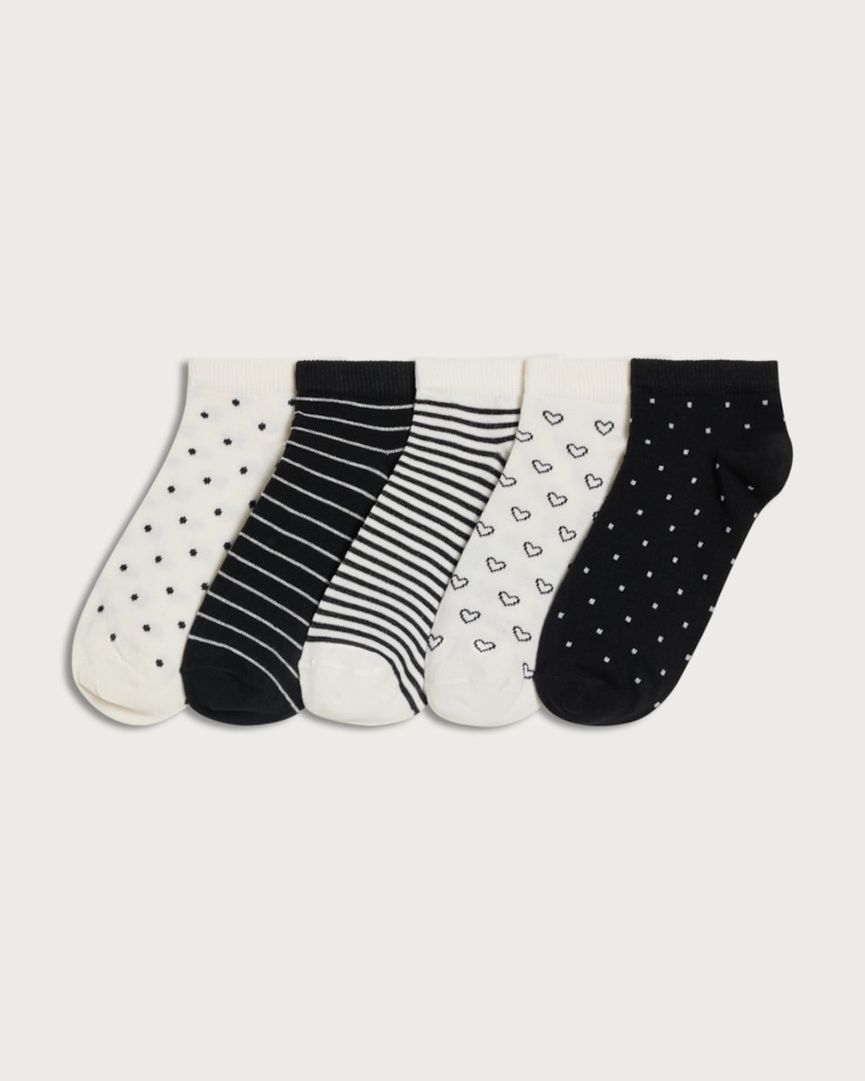 F&F 5-Pack Cotton Rich Patterned Trainer Socks in Black