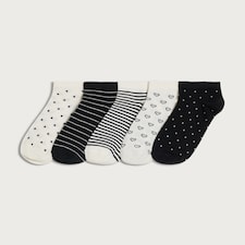 F&F 5-Pack Cotton Rich Patterned Trainer Socks in Black