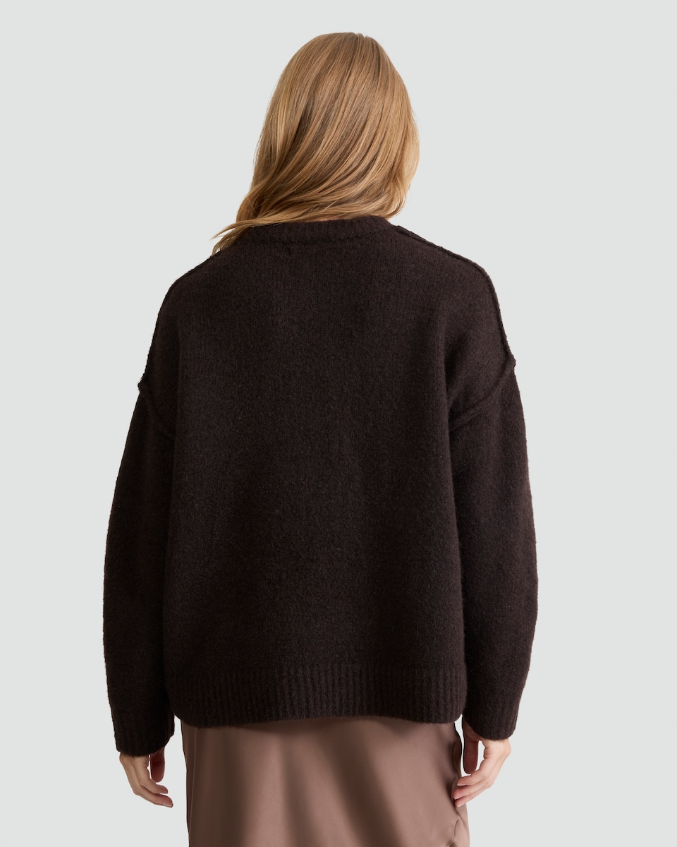 image 1 of The F&F Edit Ribbed Crew Neck Jumper with Wool in Brown