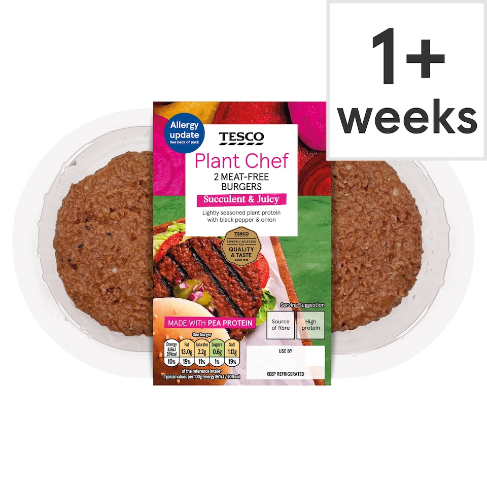 Tesco Plant Chef 2 Meat Free Burgers 226G