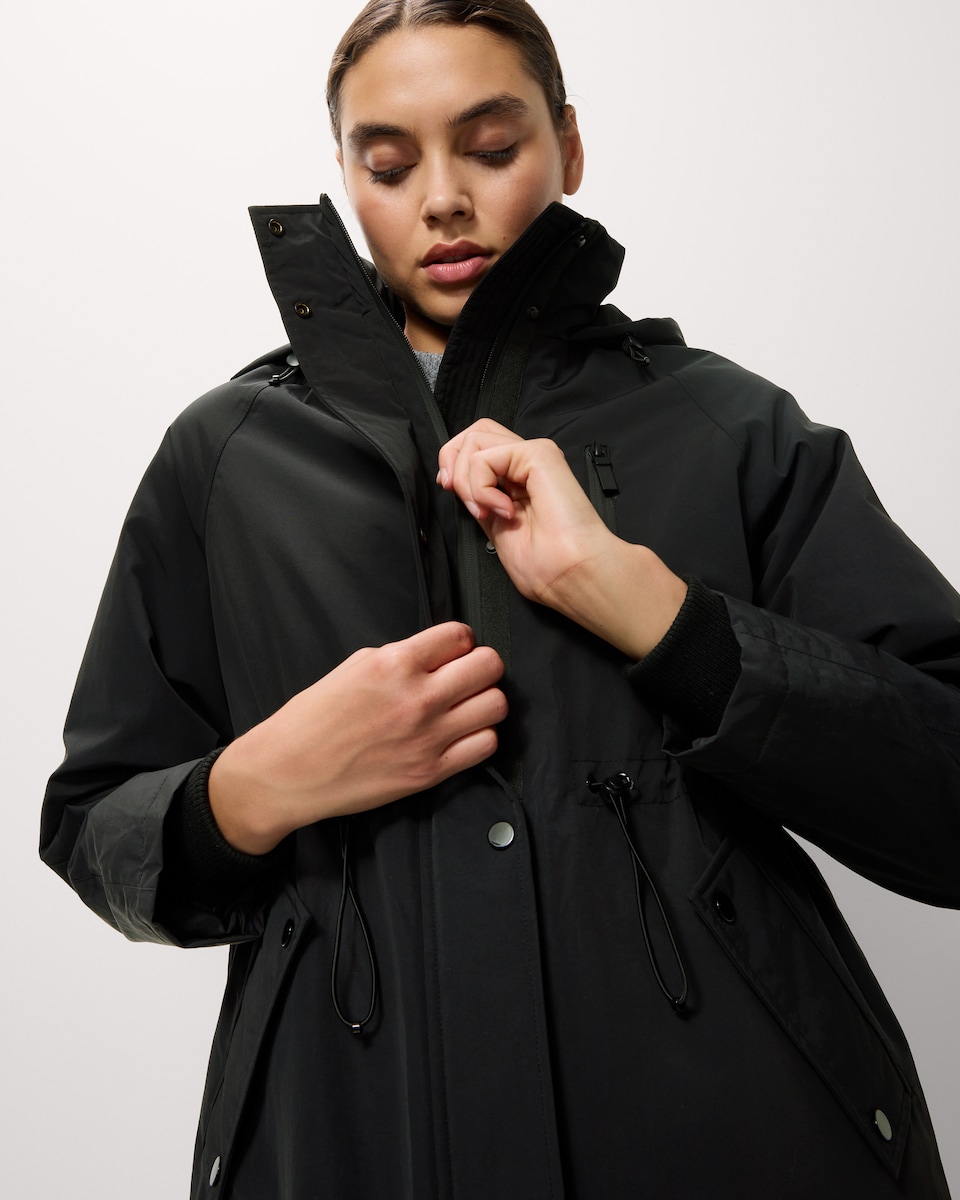 image 1 of F&F Waterproof Hooded Longline Parka in Black