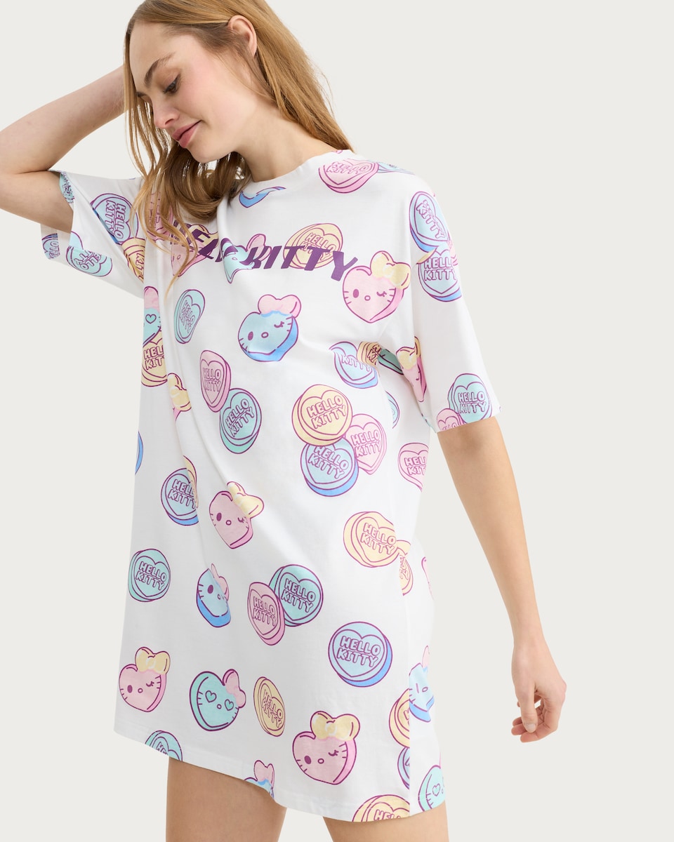image 1 of Hello Kitty Pure Cotton Nightdress in Multi White