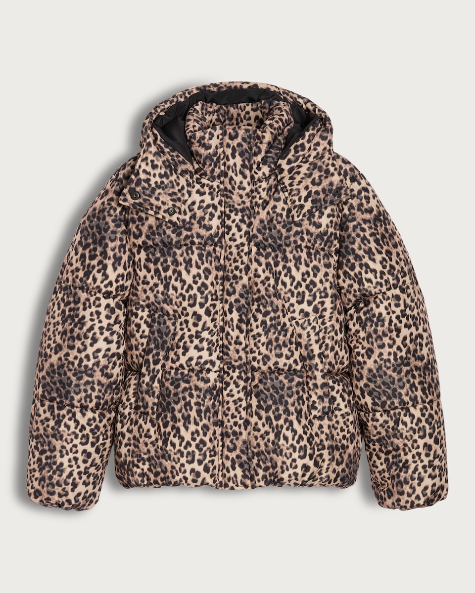 F&F Leopard Print Shower Resistant Puffer Jacket in Multi Brown
