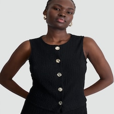 F&F Crinkle Textured Button Front Sleeveless Co-ord Top in Black