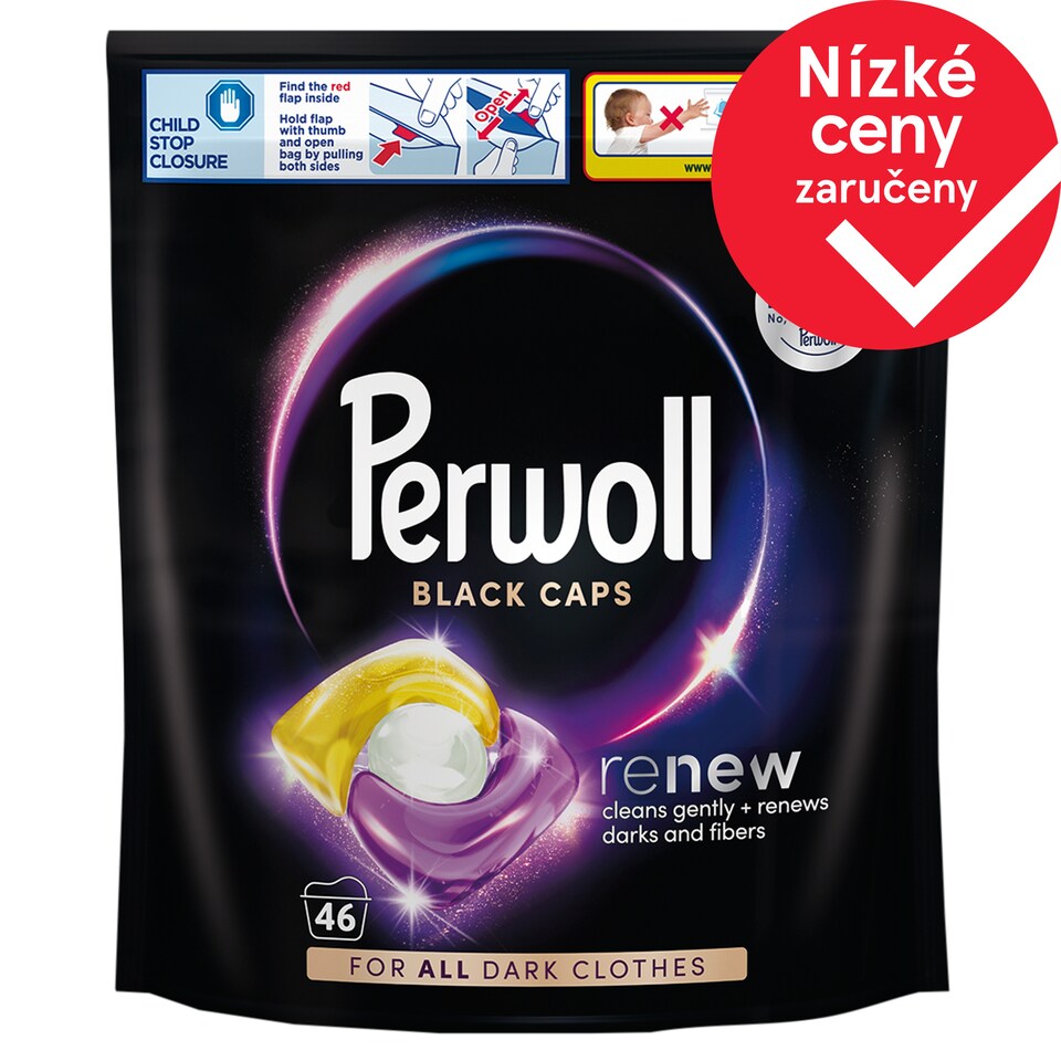 image 1 of Perwoll Renew Black Caps Concentrated Pre-Dosed Detergent 46 Washes 46 x 13.5g (621g)