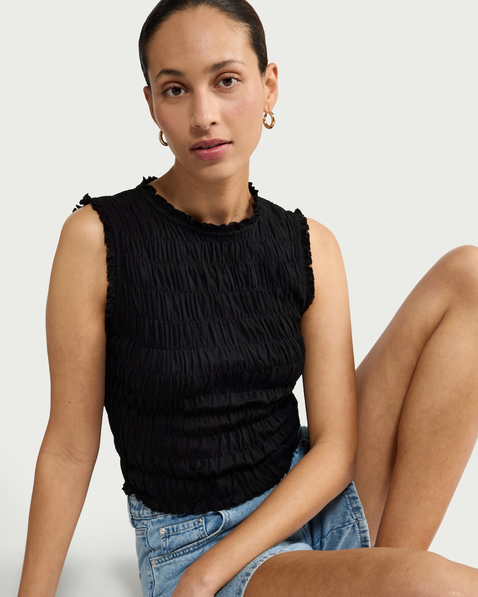image 1 of F&F Pure Cotton Smocked Vest in Black