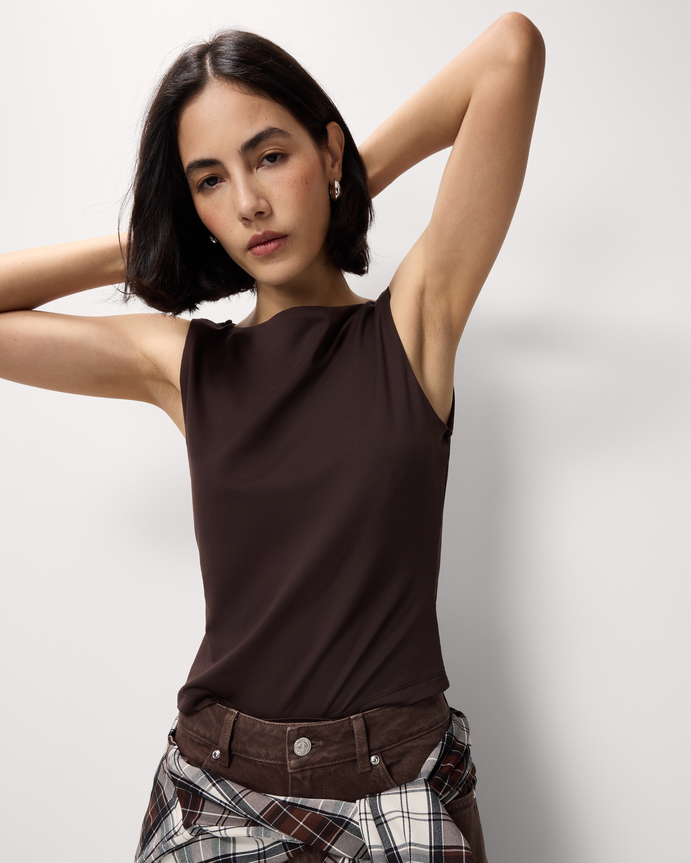 F&F Slinky Slash Neck Vest in Chocolate