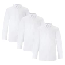 F&F School Boys 3-Pack Cotton Blend Slim Fit Long Sleeved Shirts in White
