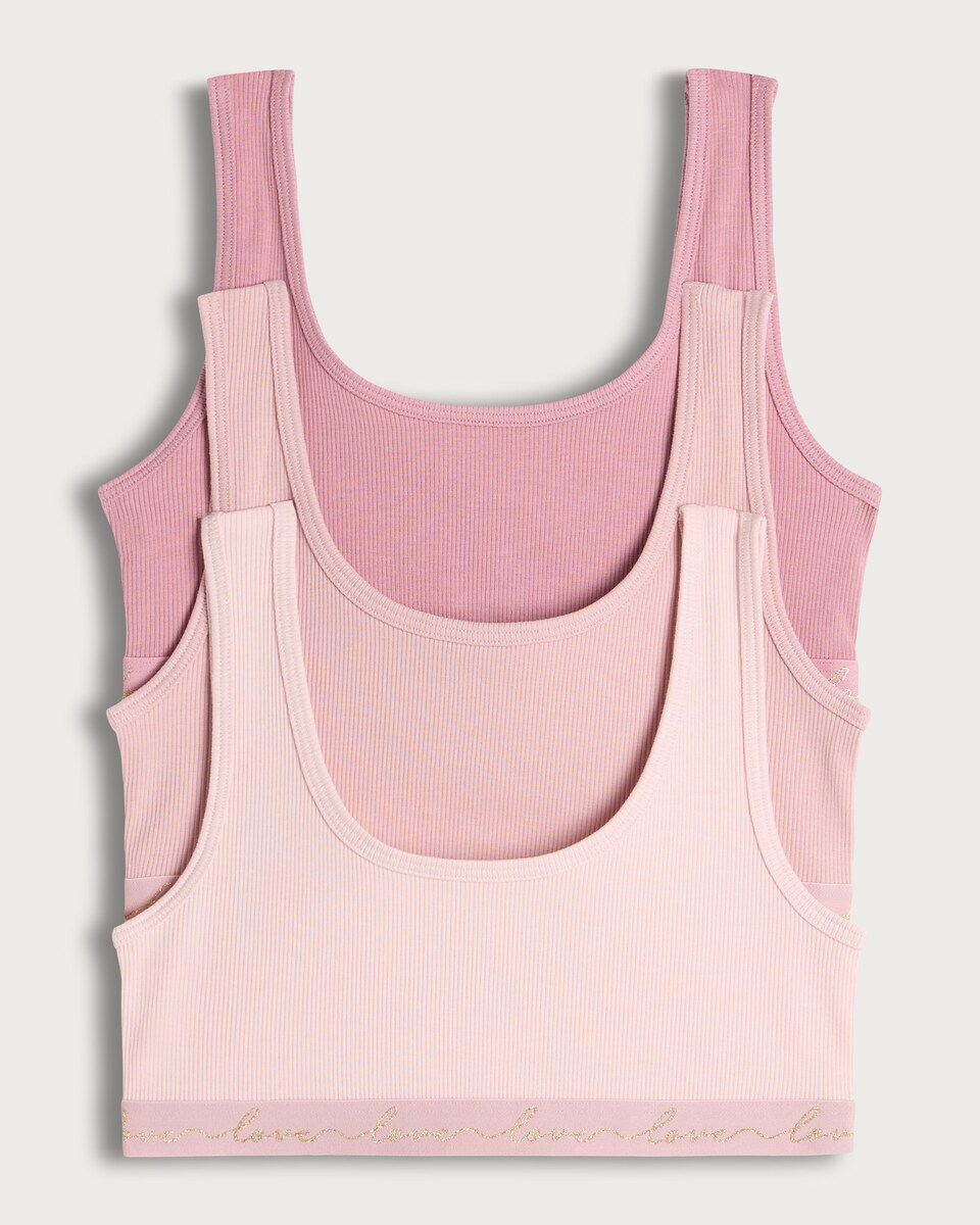 image 1 of F&F Girls 3-Pack Cotton Rich Ribbed Crop Tops in Pink