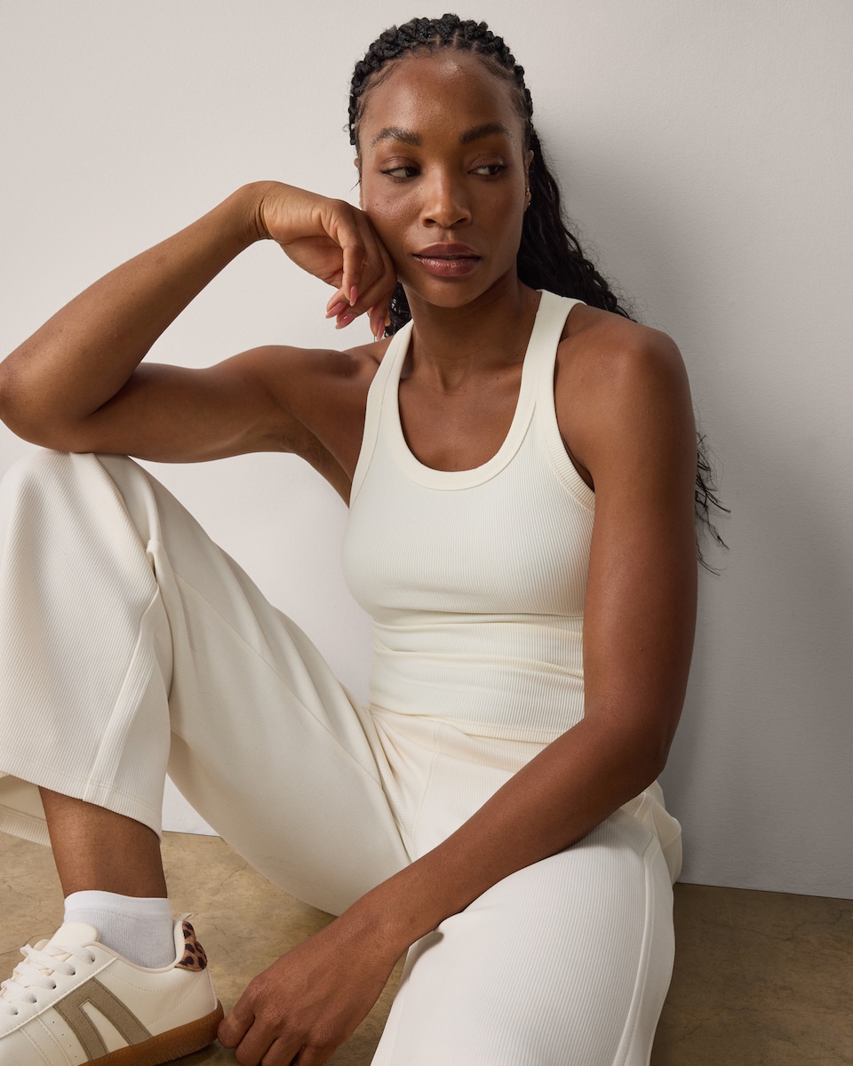 image 1 of F&F Active ULTRASTRETCH Racerback Vest in Cream