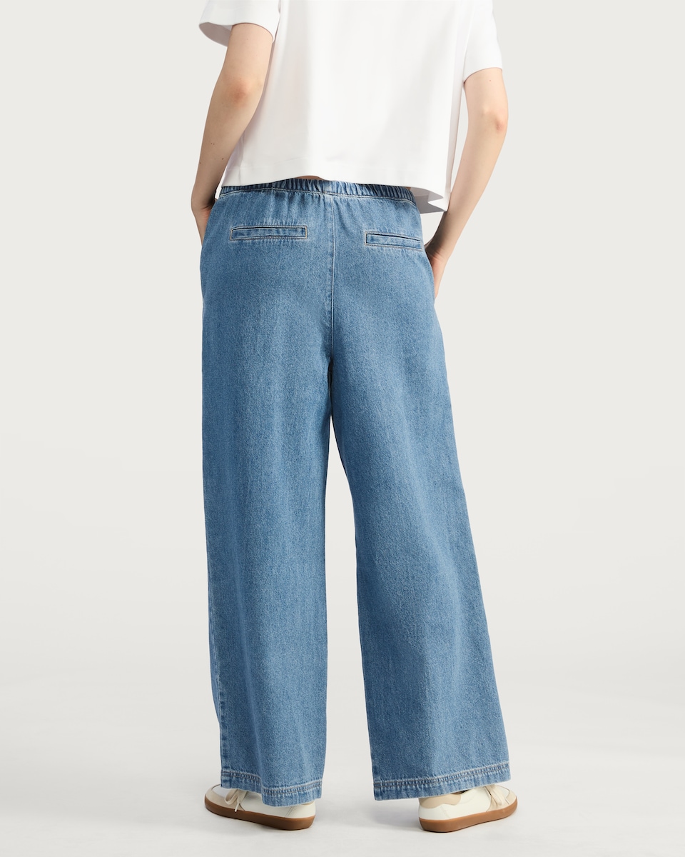 image 1 of F&F Wide Leg Tie Waist Jeans in Blue