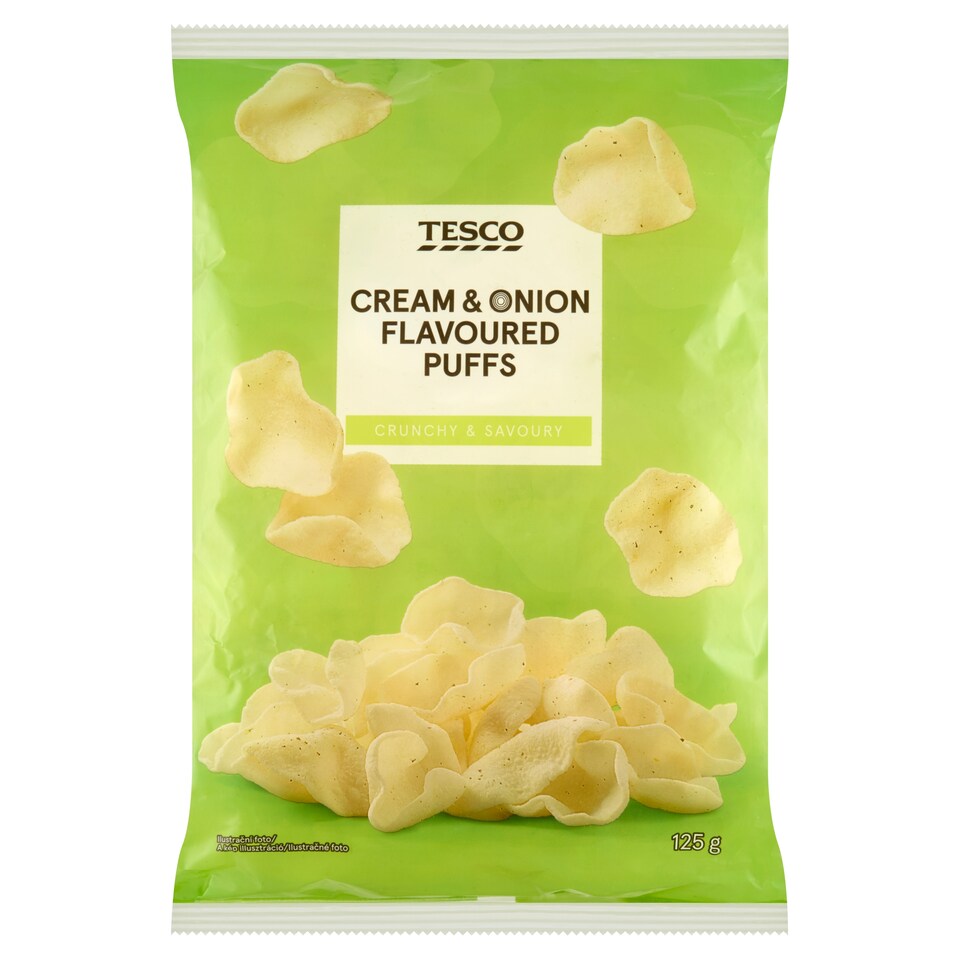 Tesco Smažený bramborový snack s příchutí cibule a smetany 125g